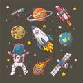 Set of hand drawn space doodle Royalty Free Stock Photo