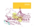 Hand drawn Spain street sketch. Royalty Free Stock Photo