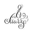 Hand drawn spanish lettering. 8 march. Black ink calligraphy on white background. Used for greeting card, poster design. 8 de