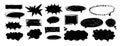 Hand drawn speech bubble shapes set with empty text areas. Black ink doodle dialog bubbles, thought clouds and starburst labels Royalty Free Stock Photo