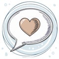 Hand-drawn speech bubble with a sketched heart inside, surrounded by a sketched circular border Royalty Free Stock Photo