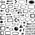 Hand drawn speech bubbles arrows shapes and text elements collection Royalty Free Stock Photo