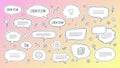 Hand drawn speech bubbles and doodles on a colorful gradient background Royalty Free Stock Photo