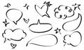 Hand drawn speech bubbles, star and sparkle. Doodle elements on set. isolated on white background Royalty Free Stock Photo
