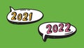 Hand Drawn Speech Bubbles With Text About New Year. Vector Pop Art Object. Doodle Elements Dialog