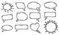 Hand drawn speech and thought bubbles set. Doodle talk bubbles and exploding frames. Communication and idea bubble pack Royalty Free Stock Photo