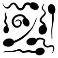 hand drawn sperm icon. Thin Black Line Doodle Tadpole Royalty Free Stock Photo