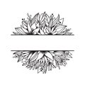 Hand drawn split monogram with flowers, leaves, branches.