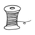 Hand drawn spool thread illustration. Spool of thread for needlework and sewing. Black and white vector illustration