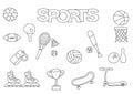 Hand drawn sports set. Coloring book template. Outline doodle Royalty Free Stock Photo