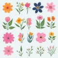 Hand-Drawn Spring Flowers Collection on a White Background. Royalty Free Stock Photo