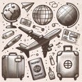 Hand-drawn square travel illustration, Ai generated image Royalty Free Stock Photo