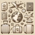 Hand-drawn square travel illustration, Ai generated image Royalty Free Stock Photo