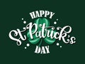 Hand drawn St. Patrick`s day logotype with hand sketched lettering and paper cutout clover. Vector illustration