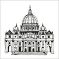 Hand drawn St. Peter's Basilica, Vatican, Rome, Italy