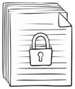 Hand drawn stack of documents with a padlock representing data security and confidential information privacy Royalty Free Stock Photo