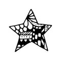 Hand Drawn star doodle. Sketch style icon. Isolated on white background. Zentangle design. Vector illustration. Ornate stars with