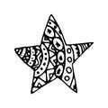 Hand Drawn star doodle. Sketch style icon. Isolated on white background. Zentangle design. Vector illustration. Ornate stars with