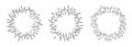 3 Hand drawn starburst doodle explosion vector illustration set isolated on white background. Royalty Free Stock Photo