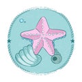 Hand drawn starfish and seashell grunge emblem Royalty Free Stock Photo