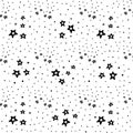 Seamless pattern with black stars on a white background. Starry vector illustration. Black and White cosmic wallpaper Royalty Free Stock Photo