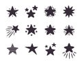 Hand drawn stars. Doodle black star icons, drawing stars silhouettes flat vector illustration set