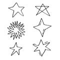 Hand drawn stars set. Star doodles collection on white background