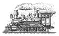 Retro train in style of vintage engraving. Hand-drawn steam locomotive. Railway transport sketch illustration Royalty Free Stock Photo