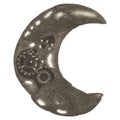 Hand Drawn Moon Steampunk Element in Sepia.