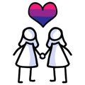 Hand drawn stick figure of bisexual women. Concept of lgbt equality for diversity illustration. Simple icon motif of gay