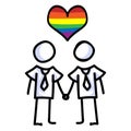 Hand drawn stick figure of gay marriage. Concept of lgbt equality for diversity illustration. Simple icon motif of gay