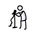 Hand Drawn Stick Figure Holding Microphone. Concept of Comedian Performer. Simple Icon Motif for Stand Up Comedy Pictogram. Stage