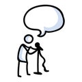 Hand Drawn Stick Figure Holding Microphone. Concept of Comedian Performer. Simple Icon Motif for Stand Up Comedy Speech