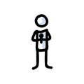 Hand Drawn Stick Figure Holding Microphone. Concept of Public Speaking Performer. Simple Icon Motif for Stand Up Comedy Pictogram