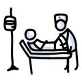 Hand Drawn Stick Figure Nurse and Patient. Concept Health Care Medical Hospital. Simple Icon Motif for Hurt Treatement, Physician