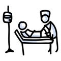 Hand Drawn Stick Figure Nurse and Patient. Concept Health Care Medical Hospital. Simple Icon Motif for Hurt Treatement