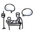 Hand Drawn Stick Figure Nurse and Patient. Concept Health Care Medical Hospital. Simple Icon Motif for Speech Bubble