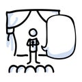 Hand Drawn Stick Figure Performer on Stage. Concept of Theatre Audience Actor. Simple Icon Motif for Comedy Speech