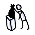 Hand Drawn Stick Figure Trash Bag. Concept of Clean Up Earth Day. Simple Icon Motif for Environmental Earth Day, Volunteer Clipart