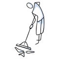 Hand drawn stick figures trash sweeping. Concept of clean up earth day. Simple icon motif for environmental earth day, volunteer