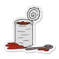 hand drawn sticker cartoon doodle of an opened can of beans Royalty Free Stock Photo