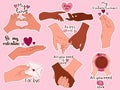 Hand drawn sticker set of hands in the shape of hearts for Valentine day. Design elements for posters, greeting cards Royalty Free Stock Photo