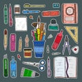 Hand drawn stickers of art tools Royalty Free Stock Photo