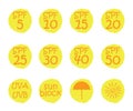 Hand drawn stickers and badges for sunscreen cosmetics