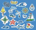 Hand-drawn stickers of marine theme