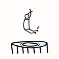 Hand Drawn Stickman Jumping in Air on Trampoline. Concept Physical Exercise. Simple Icon Motif for Jumpo for Joy Stick Figure