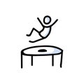 Hand Drawn Stickman Jumping on Trampoline. Concept Physical Exercise. Simple Icon Motif for Trapmolining Stick Figure