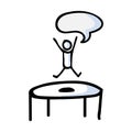 Hand Drawn Stickman Jumping on Trampoline. Concept Speech Bubble. Simple Icon Motif for Trapmolining Stick Figure