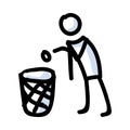 Hand Drawn Stickman with Rubbish Bin. Concept of Collecting Rubbish and Recycling.. Simple Icon Motif for Environmental Earth Day