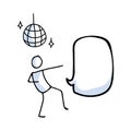 Hand drawn stickman 60s disco dancer with ball concept. Simple outline ballerina figure doodle icon clipart. For dance